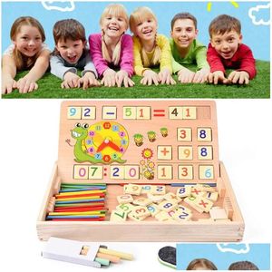 Learning Toys Wooden Math Baby Educational Clock Cognition Toy With Blackboard Chalks Children Educative Drop Delivery Gifts Education Dhqdj