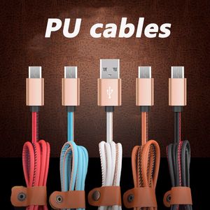 Cables de cuero Cuerda 1 m MicroUSB 3 pies Carga Sincronización de datos Carga USB Tipo-C Cable tipo C para S7 S8 S9 S10 NOTA8 NOTA 9