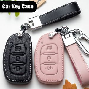 Leather Car Key Cover Case For Tucson Sonata Fe Creta ix25 ix35 ix45 i10 i20 i30 i40 Verna Solaris Mistra Elantra Accent