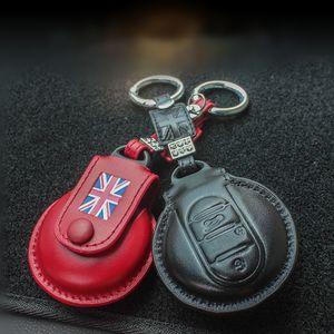 Leather Car Key Cover Shell Case Protection Bag for Mini Cooper JCW One F54 F55 F56 F60 with Keychain
