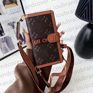 Étui à rabat en cuir pour iPhone, étui de styliste pour iPhone 15 Pro Max 13 Pro 12 14 pro max, étui porte-cartes L Fashion monogramme portefeuille bandoulière bretelles