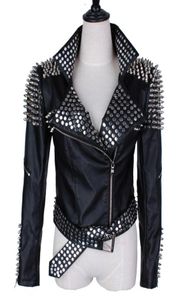 Chaqueta de cuero Mujeres Punk remaches Motocicletas con tachuelas de cuero Jackets Spiked 2017 Spring Classic Heavy Metal Rivets8194656