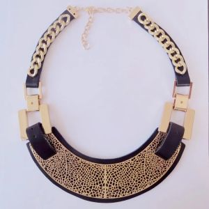 Collar de cuero Collar de cadena de oro Collar punk Collar de moda negro Collar de moda al por mayor