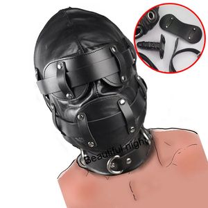 Cagoule SM en cuir pour masque SexBDSM, gode amovible, boule Gag, bandeau pour les yeux, grande bouche et trous pour les yeux, Bondage 240106