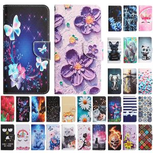 Étuis portefeuille en cuir pour Samsung S23 PLUS S22 Ultra S21 A14 A33 A53 A73 A13 5G A23E A04S Fleur Papillon Imprimé Chat Tigre Arc Dessin Animé Porte-Fente Pour Carte Pochettes À Rabat Couverture