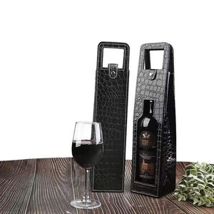 Bolso de vino de cuero con manijas de transportistas de vino reutilizables bolsas de vino de cuero negro de una sola botella PU