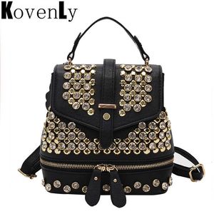 Mochila de cuero para mujer, mochila de viaje de estilo universitario, mochilas escolares para adolescentes, nueva moda 2023, mochila para mujer, diamantes brillantes 230303