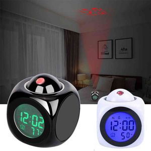LED Alarm Clock Projector Temperature Digital Thermometer Desk Date Display Projection Calendar Table Clock Powered USB Line 211111