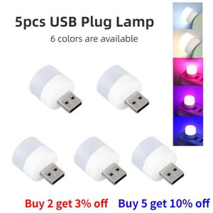 Bulbes LED 5pcs mini lampe à fiche USB 5V Super Bright Eye Protection Light Ordinage Mobile Power Charge USB Small Round LED Night Light