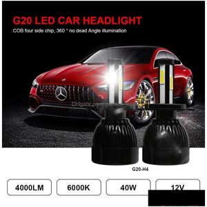 Bombillas LED G20 Faros delanteros para automóviles H1 H3 H4 H7 H8 H9 H10 H11 Hb3 Hb4 H13 9004 Lámpara LED para 80W 8000Lm 6000K Faros Luces de entrega Dhdhd