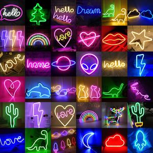 Ampoules LED LED néon Alien arc-en-ciel bonjour signe lampe décoration murale pour salle de jeux chambre à coucher maison fête décoration de vacances cadeau de noël