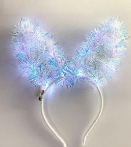Diadema con orejas de conejo LED, iluminada, orejas largas, aro para el pelo, tocado brillante, fiesta de cumpleaños, Navidad, accesorios para la cabeza para mujeres y niñas