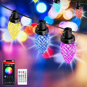 LED C9 Strawberry Fairy String Lights Luces navideñas inteligentes con aplicación Bluetooth controlada, IP65 Sincronización de música a prueba de agua Cambio de color para decoraciones 50 bombillas 10m