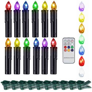 Velas LED Coloridas con la luz de la vela falsa con batería Colorida Luz de árbol de Navidad con temporizador remoto y clip decorativo para Halloween Black H1222