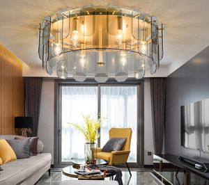 LED plafonnier fumée/ambre verre postmoderne Simple panneau lampe pour salon chambre cuisine intérieur déco luminaires ronds E14