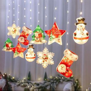 Led Lumières De Noël Bonhomme De Neige Arbre De Noël Décorations Fenêtre Rideau Décoratif Lumières De Noël Creative Suspension Lumière