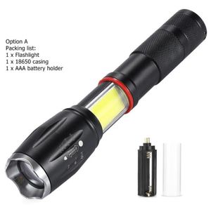 Linternas LED COB T6, linternas portátiles con zoom táctico para autodefensa, 5 modos, lámpara para acampar, uso con batería 18650
