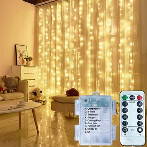 Guirnalda de luces LED para cortina, Control remoto, USB/batería, guirnalda de luces navideñas, fiesta de boda, decoración de ventanas para dormitorio y hogar