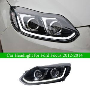Luz LED de conducción diurna para Ford Focus, conjunto de faros de coche 2012-2014, señal de giro dinámica, lente de doble haz, lámparas de coche