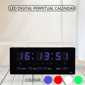 LED Numérique Creative Électronique Horloge Murale Calendrier Annuel Salon Grands Chiffres Plugin Alarme Lumineuse 210903