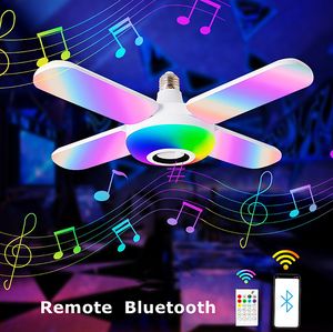 Lampe de musique à ampoule LED Disco, haut-parleur à douille à vis E26/E27 50W quatre lames avec télécommande Bluetooth RVB pour fête/DJ/KTV déformable pliable
