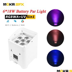 Efectos LED Batería Par Light LED 6X18W Rgbwaadduv Efectos 6 en 1 Uplight inalámbrico Luces de DJ de alto brillo Dmx512 Control de aplicación para discoteca Pa Dhb7U