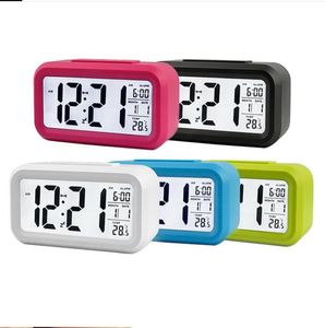 Reloj despertador Digital con dispositivo LED, pantalla electrónica inteligente con retroiluminación silenciosa, calendario de temperatura, función de repetición, temporizador colorido