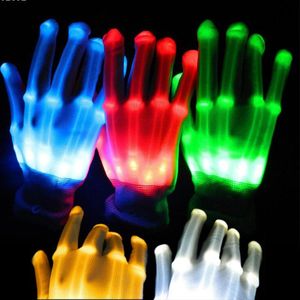 LED Gloves LED Gloves Neon Guantes Glowing Halloween Party Light Props Luminous Flashing Skull Gloves Stage Costume Christmas Supplies 230516
