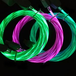 Cable Micro USB tipo C con flujo luminoso LED, Cables de carga para teléfonos móviles, línea de datos brillante para teléfonos Samsung LG Android