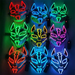 Máscara LED para fiesta de Halloween iluminada luminosa y brillante máscaras de Cosplay de Demon Slayer de Anime japonés