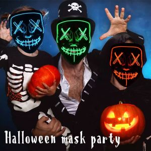 Mascara de Halloween LED Masca Mascarada Neon Masks Light Glow in the Dark Horror Swleing Masker Mixed Color Mask FY9210