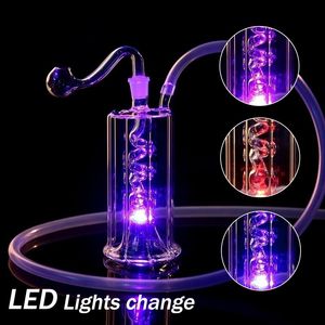 Led Narguilé Pipe En Verre Changement De Couleur Bangs Légers Dab Plate-forme Pétrolière Percolateur Barboteur Conduites D'eau Portable Shisha Huile Narguilés Cendre Avec Bol De Tabac