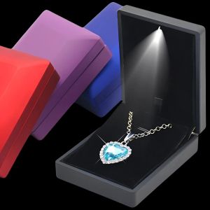 Boîte à bijoux LED pour bagues, colliers, bagues de fiançailles, coffret cadeau, emballage, boîtes de vitrine avec étuis de rangement légers, vente en gros