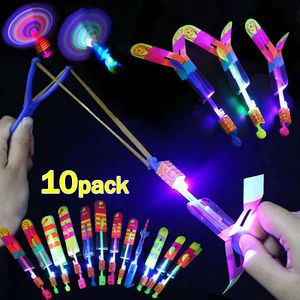 Lumière LED flèche hélicoptère fronde éjection jouet volant enfants adulte Mini jouet volant bleu/Flash lumière élastique catapulte jouets