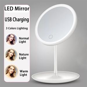 Led Light Makeup Mirror 3 Couleur LED Face Storage Réglable Tactile Gradateur USB Vanity Table Desk Cosmetic 220509