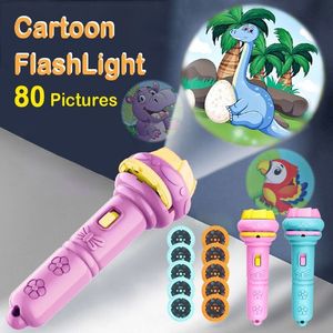 LED Light Sticks 10 Cartes Cartoon Projection Lampe de Poche 80 Modèles Creative Enfants Jouet Projecteur Bébé Jouets Bedtime Story Book 230605