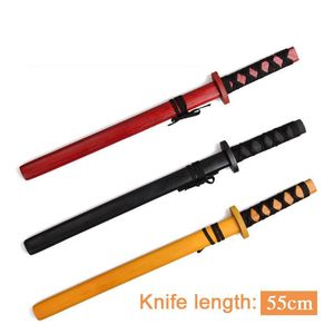Palos de luz LED Espada de madera Mini 55 cm Arma de apoyo de animación simulada Anime Katana Samurai Cosplay Ninja Apoyos de rendimiento Juguetes de regalo para niños 230719