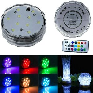 Luces LED para fiesta, 10 luces LED sumergibles para boda Hookah Shisha Bong Decor Control remoto Tealight Vela luz impermeable RGB