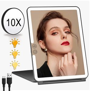 Espejo de maquillaje LED con herramienta de luz, escritorio de viaje plegable portátil, mesa de tocador, baño, dormitorio, herramientas de maquillaje, espejos de maquillaje iluminados 240108