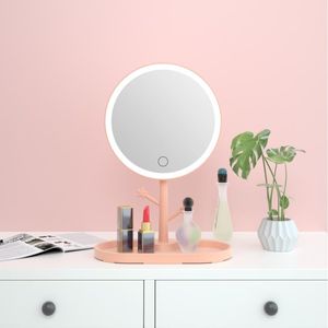 Miroir de maquillage LED avec lampe lumineuse pour femme, table de rangement, produits de maquillage ronds rotatifs