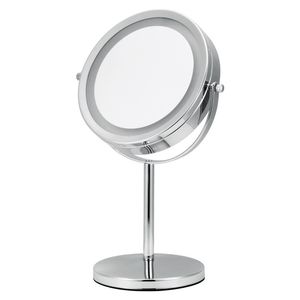 Maquillage LED avec lumière, visage Portable, Zoom rétractable, Table ronde rotative Double face, miroir de vanité de bureau