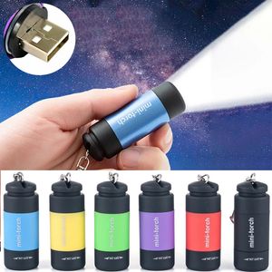 LED Mini Torch Light USB Charging Waterproof Flashlight Outdoor Emergency Lights Keychain Lamp Hiking Camping Portable Lighting