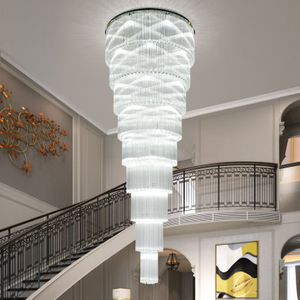 Lámparas de araña de cristal modernas LED Lámpara de araña de cristal americana K9 Accesorio de luces Vestíbulo del hotel Salón Lámpara larga grande 3 Color blanco cambiable