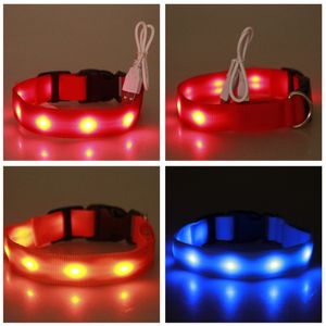 LED Nylon Mascota Collar de Perro Noche de Seguridad Resplandor Parpadeante Collar de Gato de Perro Led Luminoso Perros Pequeños Collares USB Recargable