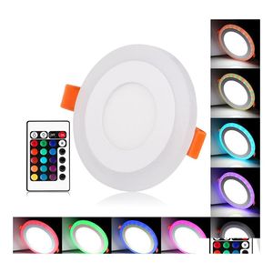 Panel de luces LED Luz Rgb redonda / cuadrada Agregue control remoto 6W / 9W / 16W / 24W Techo empotrado Ac85265Vadddriver Drop Delivery Lighting en Dhcbd