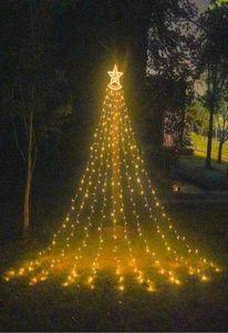 LED Pentagram Waterfall Light Christmas Hanging Tree Light Fluciendo Agua al aire libre Control remoto Luces solares de la fiesta 3183558