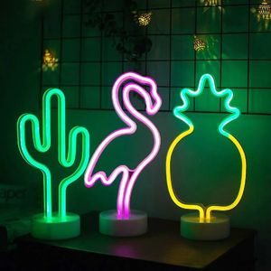 Led Rave Toy LED Luces de neón Signo Flamenco Cactus Corazón Modelado Lámpara de noche Decoración Tienda Habitación para niños Bar Oficina USB Caja de batería alimentada 231211