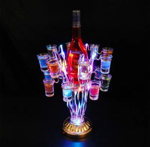 Support de vin en forme d'arbre rechargeable à LED, support de plateau de tasse de cocktail, service VIP, présentoir de verres à shot, support de verres à vin pour discothèque, hôtel, restaurant, décor
