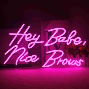 LED Sign Neon Signs Hey Babe Nice Brows Nail shopLed Light Personnalisé Chambre Home Office Cafe Party Mariage Décoration Murale Fille Femmes HKD230706