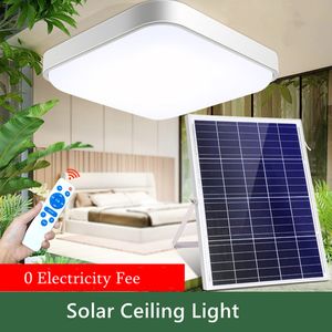 Plafonnier solaire de jardin à LED 50W 100W 150W 200W Panneau solaire d'intérieur, carré Avec fil de 6 m, télécommande de contrôle de la lumière, balcon de couloir, cabine, camping-car, urgence, camping